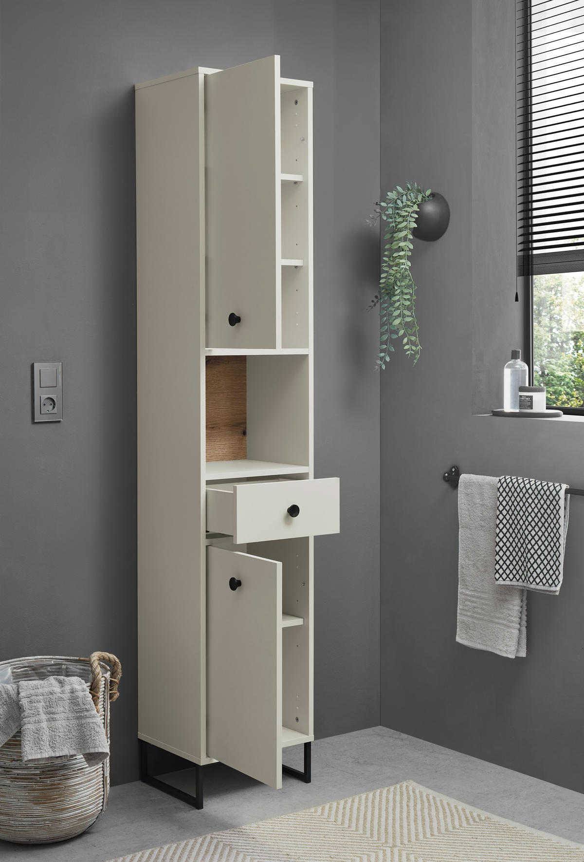 HOCHSCHRANK 38/195/32 cm  - Kaschmir/Eichefarben, MODERN, Holzwerkstoff/Kunststoff (38/195/32cm) - MID.YOU