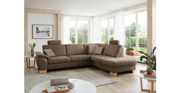 ECKSOFA in Mikrofaser Hellbraun  286/236 cm  - Wildeiche/Hellbraun, Natur, Holz/Textil (286/236cm) - Voleo