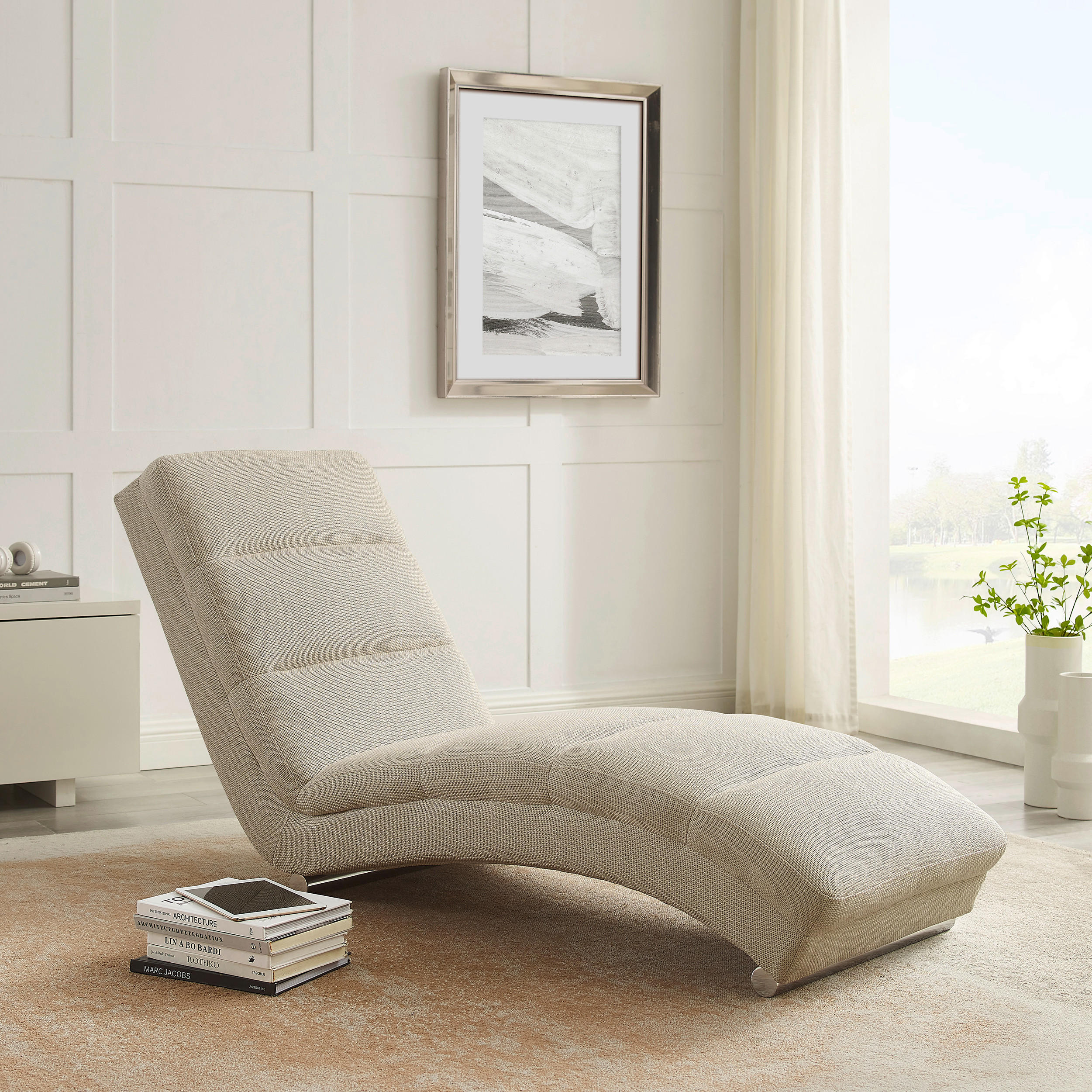 RELAXLIEGE Struktur Beige, Chromfarben  - Chromfarben/Beige, MODERN, Textil/Metall (170/82/60cm) - Livetastic
