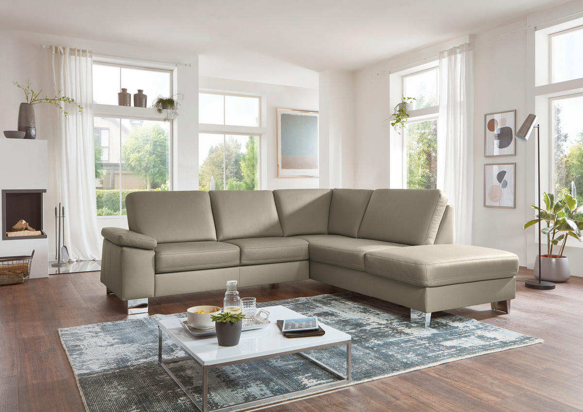 ECKSOFA  in Echtleder Perlmutt  248/235 cm  - Beige/Perlmutt, Design, Leder/Metall (248/235cm) - Beldomo Premium