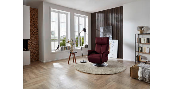 RELAXSESSEL in Leder Weinrot - Edelstahlfarben/Weinrot, Design, Leder/Metall (78/112/85cm) - Cantus
