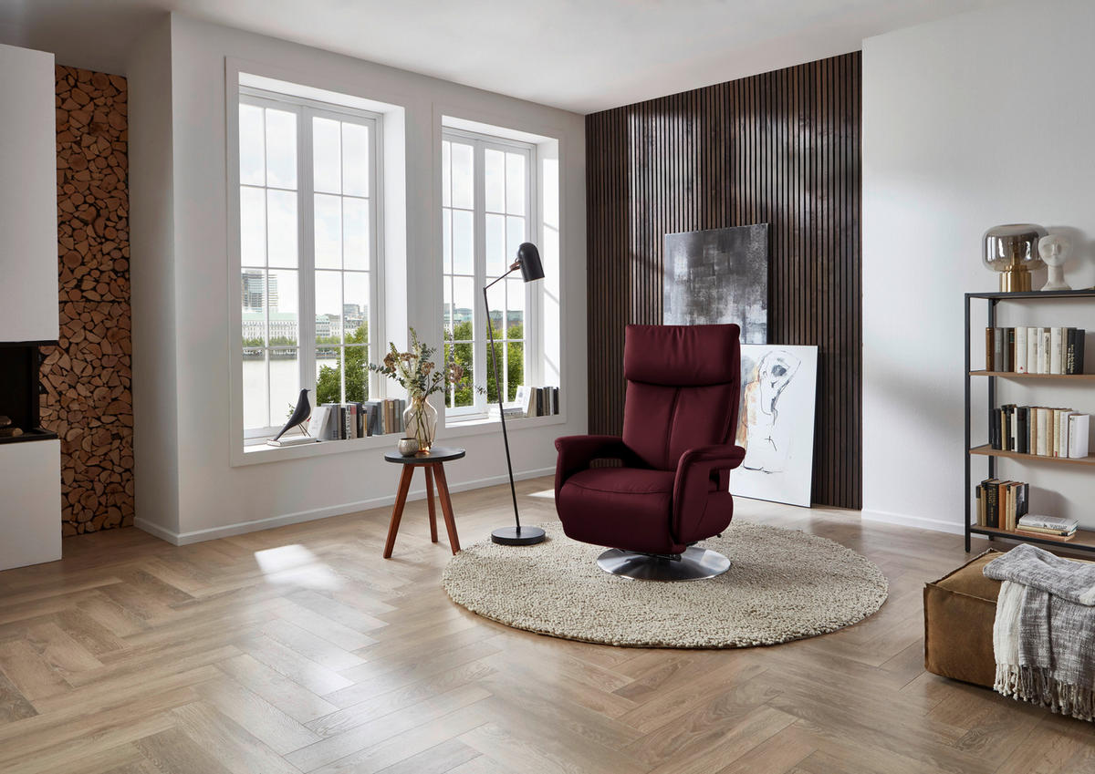 RELAXSESSEL in Leder Weinrot  - Edelstahlfarben/Weinrot, Design, Leder/Metall (78/112/85cm) - Cantus