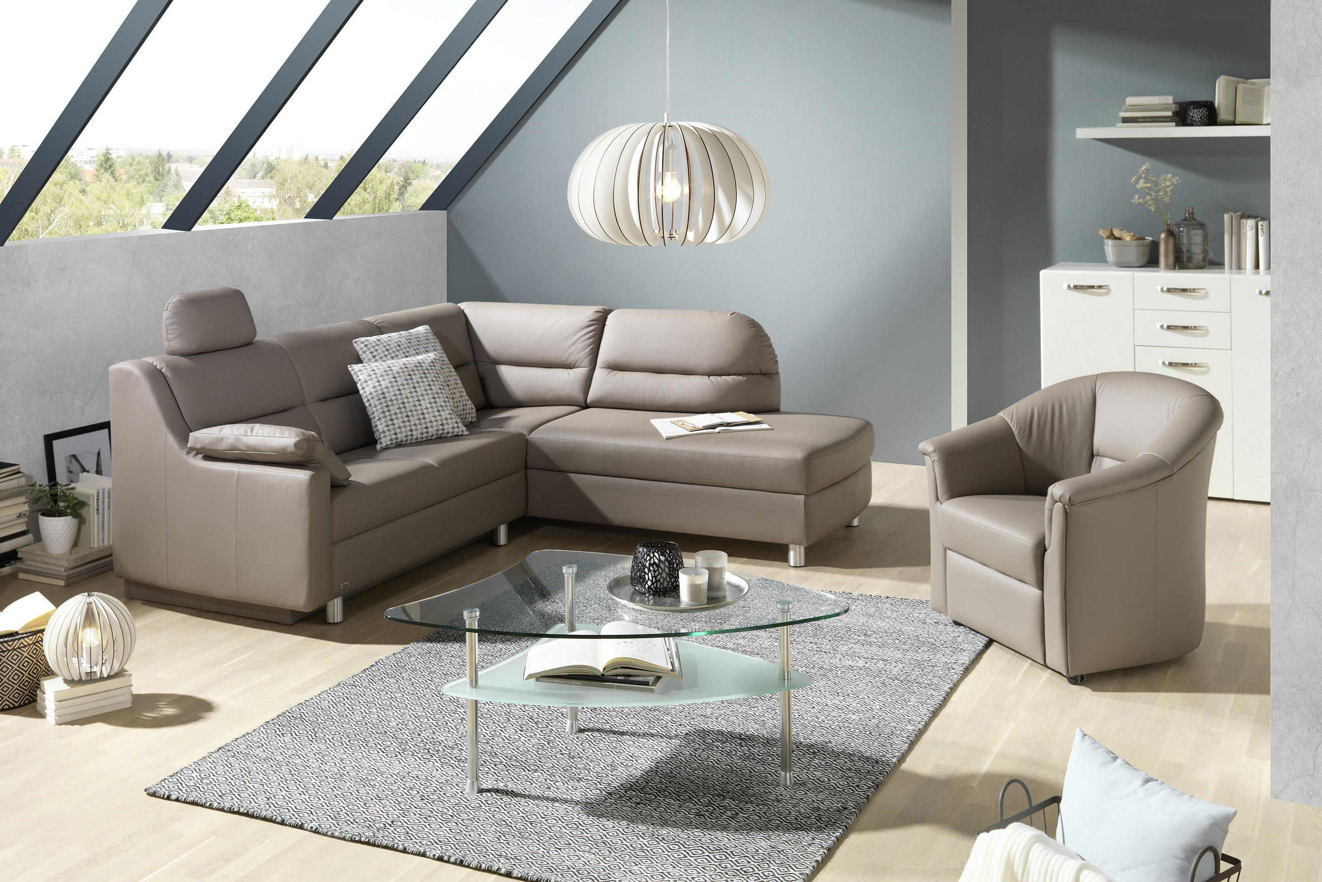 ECKSOFA in Echtleder Taupe  226/208 cm  - Taupe, KONVENTIONELL, Leder (226/208cm) - Sedda