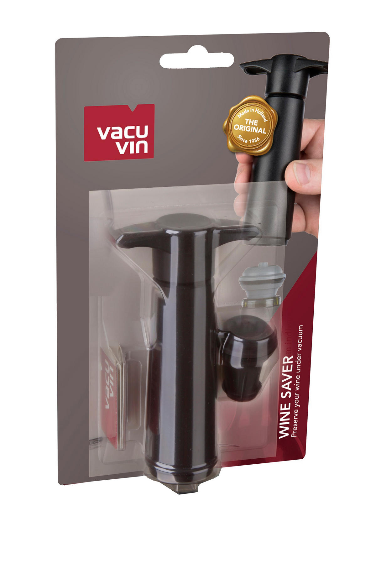 PUMPA ZA VINO sa čepom    - siva/crna, Konvencionalno, plastika (7/3,6/12,8cm) - Vacu Vin