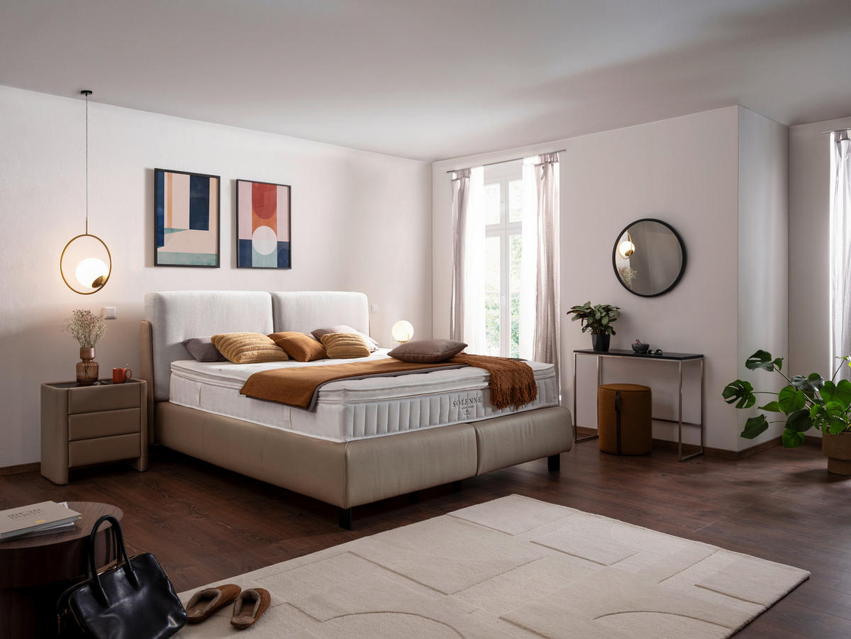 BOXSPRINGBETT 180/200 cm  in Hellgrau, Greige  - Greige/Hellgrau, Design, Textil/Metall (180/200cm) - Johann Jakob