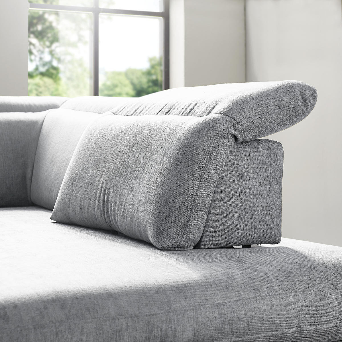 ECKSOFA in Webstoff Hellgrau  - Hellgrau/Schwarz, Design, Textil/Metall (293/197cm) - Stylife