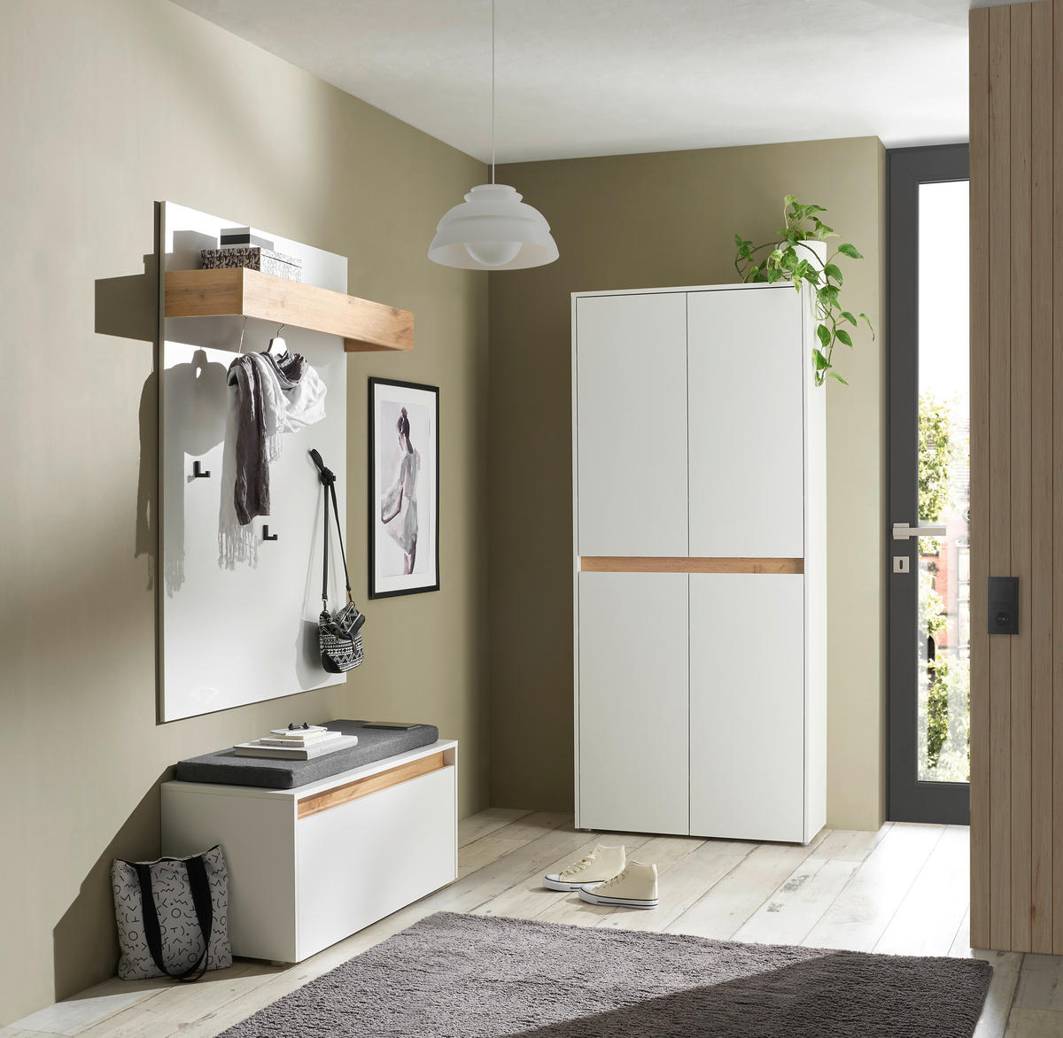 GARDEROBE 4-teilig  in 185/200/40 cm  - Eiche Wotan/Weiß, Design, Holzwerkstoff/Textil (185/200/40cm) - Modante