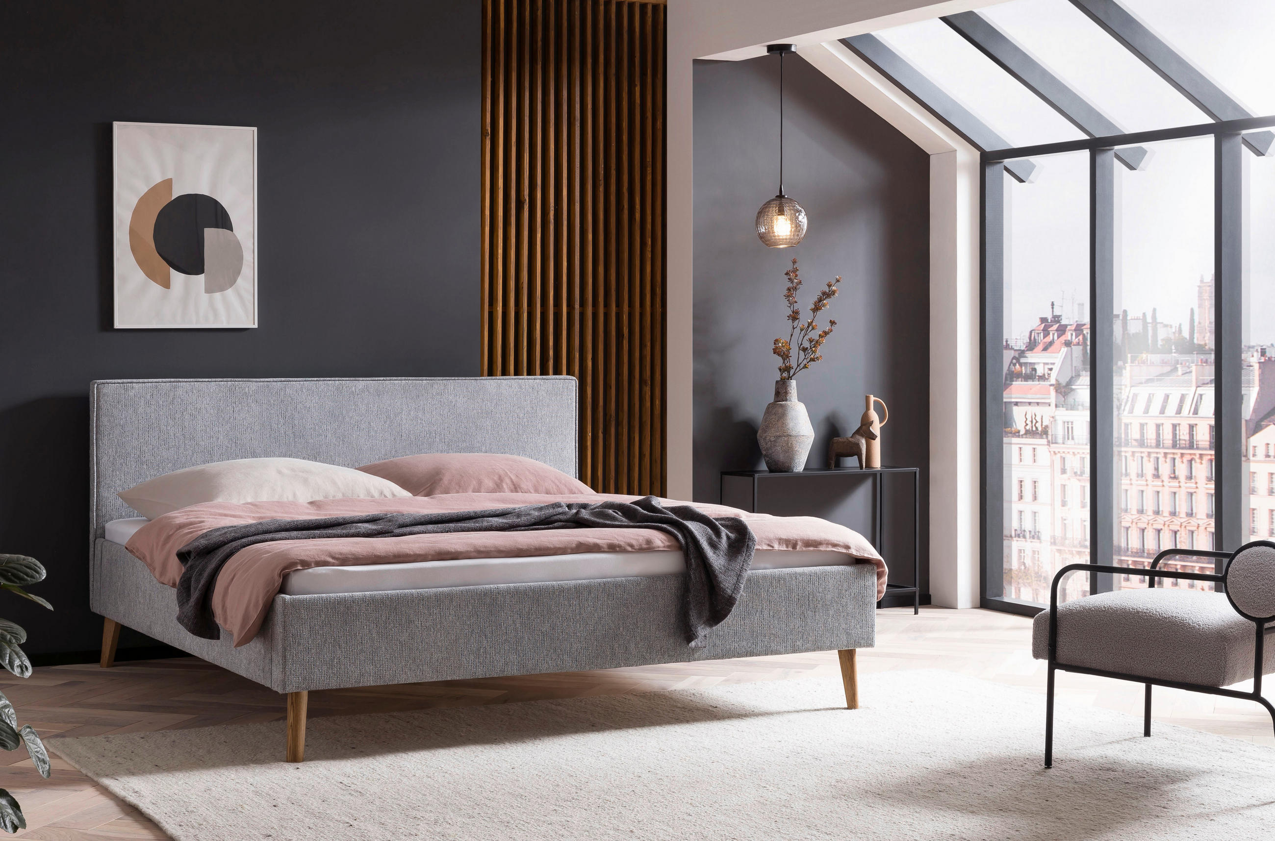 POLSTERBETT 180/200 cm  in Grau  - Eichefarben/Grau, Basics, Holz/Textil (180/200cm) - Boxxx