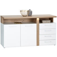 ŠIROKA KOMODA, bela, barve hrasta  - barve kroma/siva, Moderno, kovina/umetna masa (163,2/85,9/43,2cm) - Hom`in