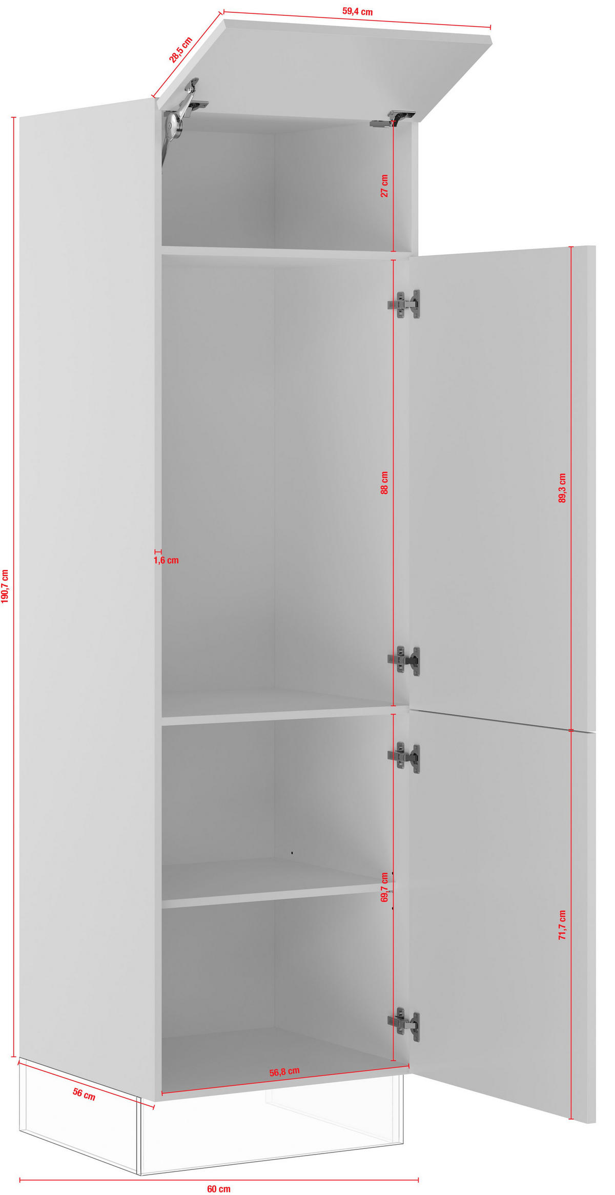 GERÄTEUMBAUSCHRANK 60/206,2/57,6 cm  in Weiß  - Edelstahlfarben/Weiß, Basics, Holzwerkstoff/Metall (60/206,2/57,6cm) - Impuls