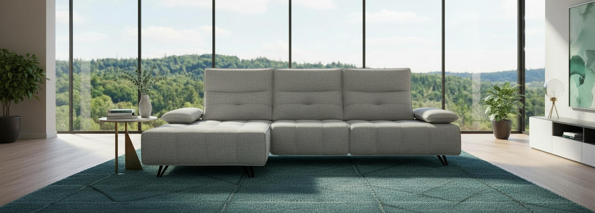 ECKSOFA Grau Chenille  - Schwarz/Grau, Design, Kunststoff/Textil (162/314cm) - Livetastic