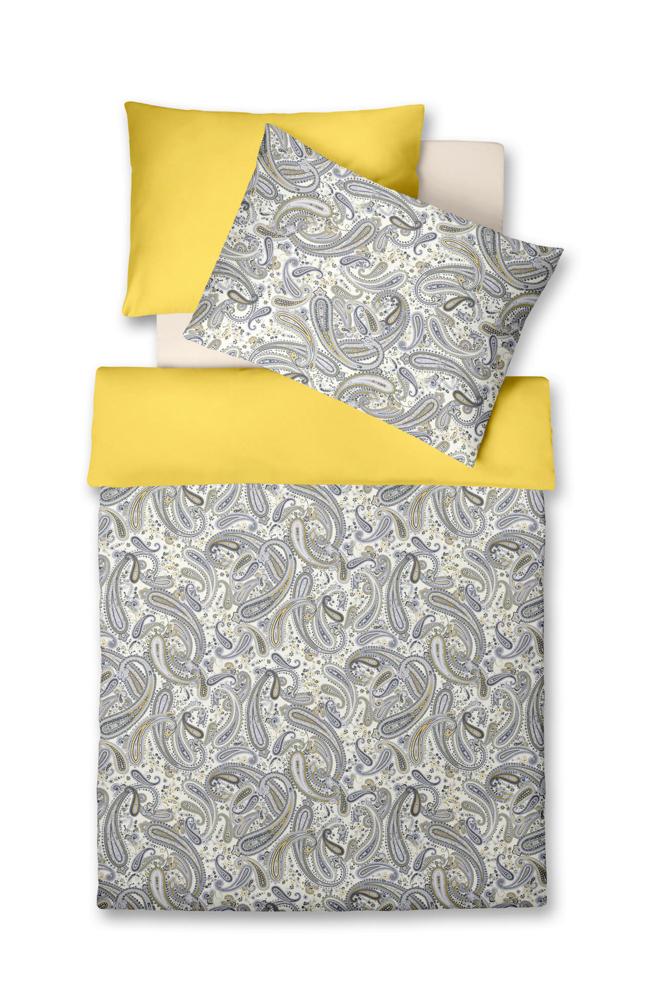 POVLEČENÍ, makosatén, modrá, krémová, žlutá, 140/200 cm  - modrá/krémová, Konvenční, textil (140/200cm) - Fleuresse