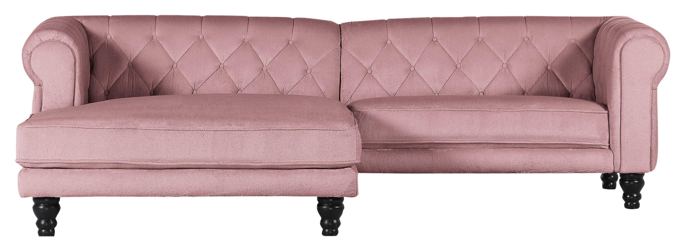 ECKSOFA 160/260 cm  in Plüsch Rosa Rücken echt  160/260 cm  - Dunkelbraun/Rosa, Design, Holz/Textil (160/260cm) - MID.YOU