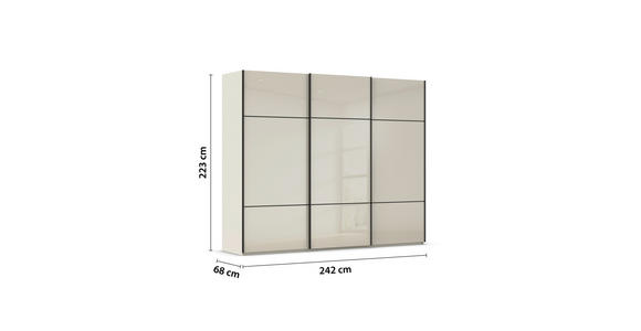 SCHWEBETÜRENSCHRANK in Champagner - Champagner/Schwarz, KONVENTIONELL, Glas/Holzwerkstoff (242/223/68cm) - Novel