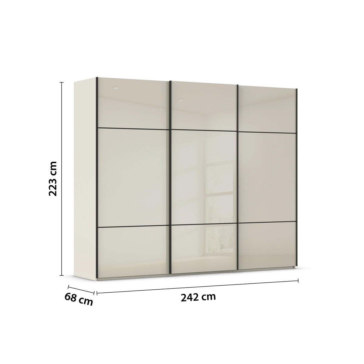 SCHWEBETÜRENSCHRANK  in Champagner  - Champagner/Schwarz, KONVENTIONELL, Glas/Holzwerkstoff (242/223/68cm) - Novel