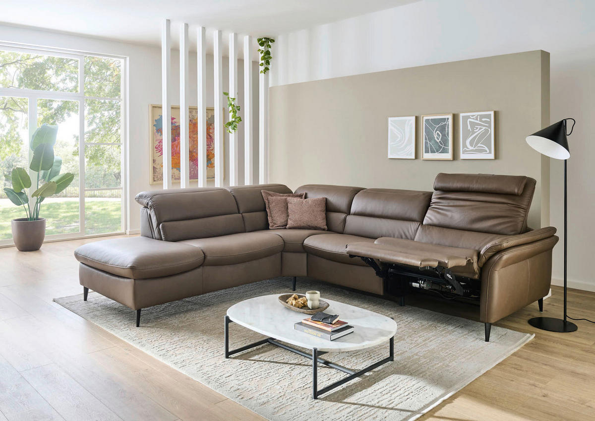 ECKSOFA Braun Echtleder  - Schwarz/Braun, Design, Leder/Metall (260/287cm) - Valdera