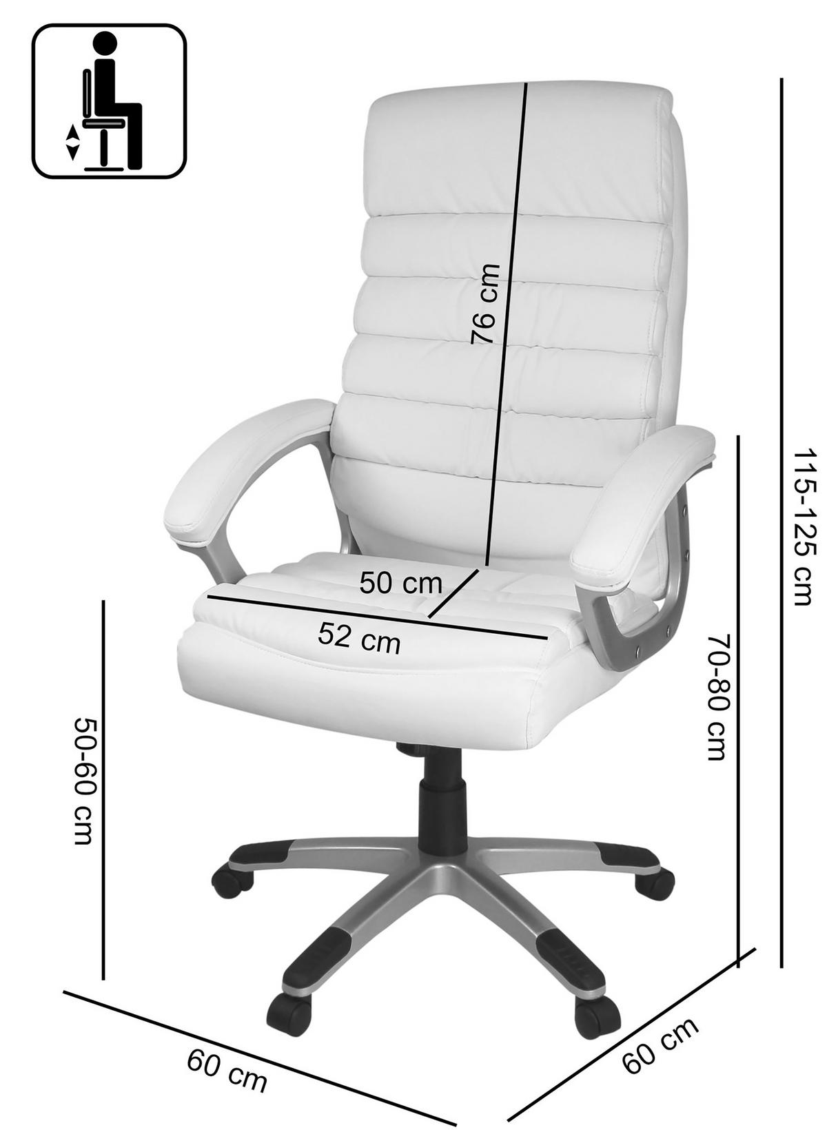 KANCELÁRSKE KRESLO, kožený vzhľad, biela - biela/hliníková, Konventionell, textil/plast (60/125/60cm) - MID.YOU