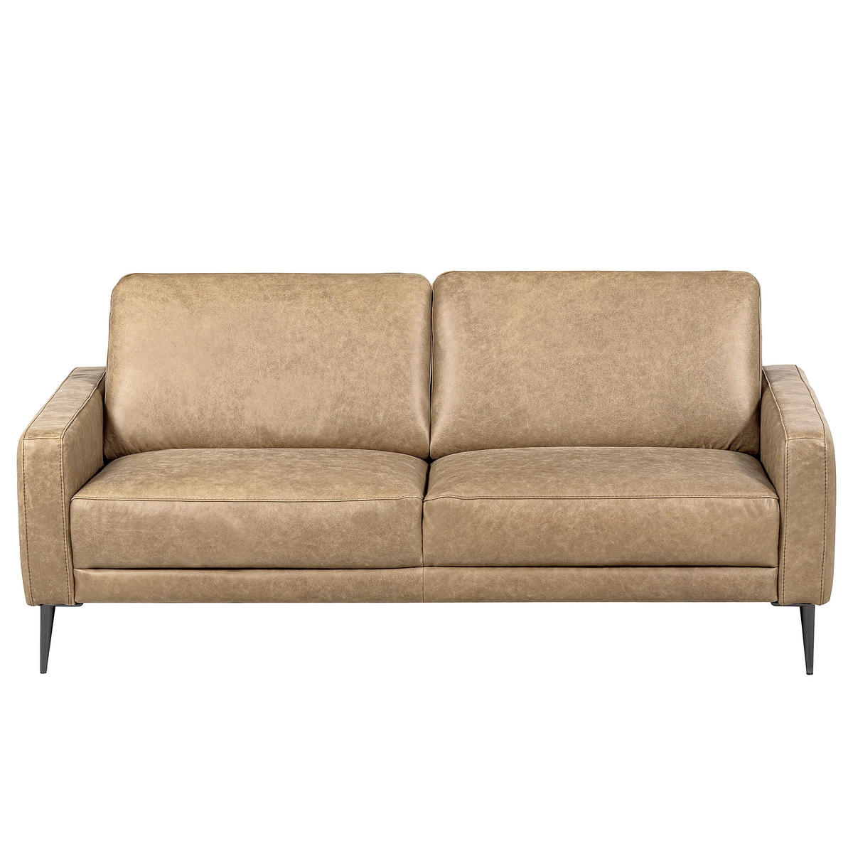 2-SITZER-SOFA SPRING in Lederlook Echtleder Beige  - Beige/Schwarzchrom, Design, Leder/Textil (157/85/92cm) - Livetastic
