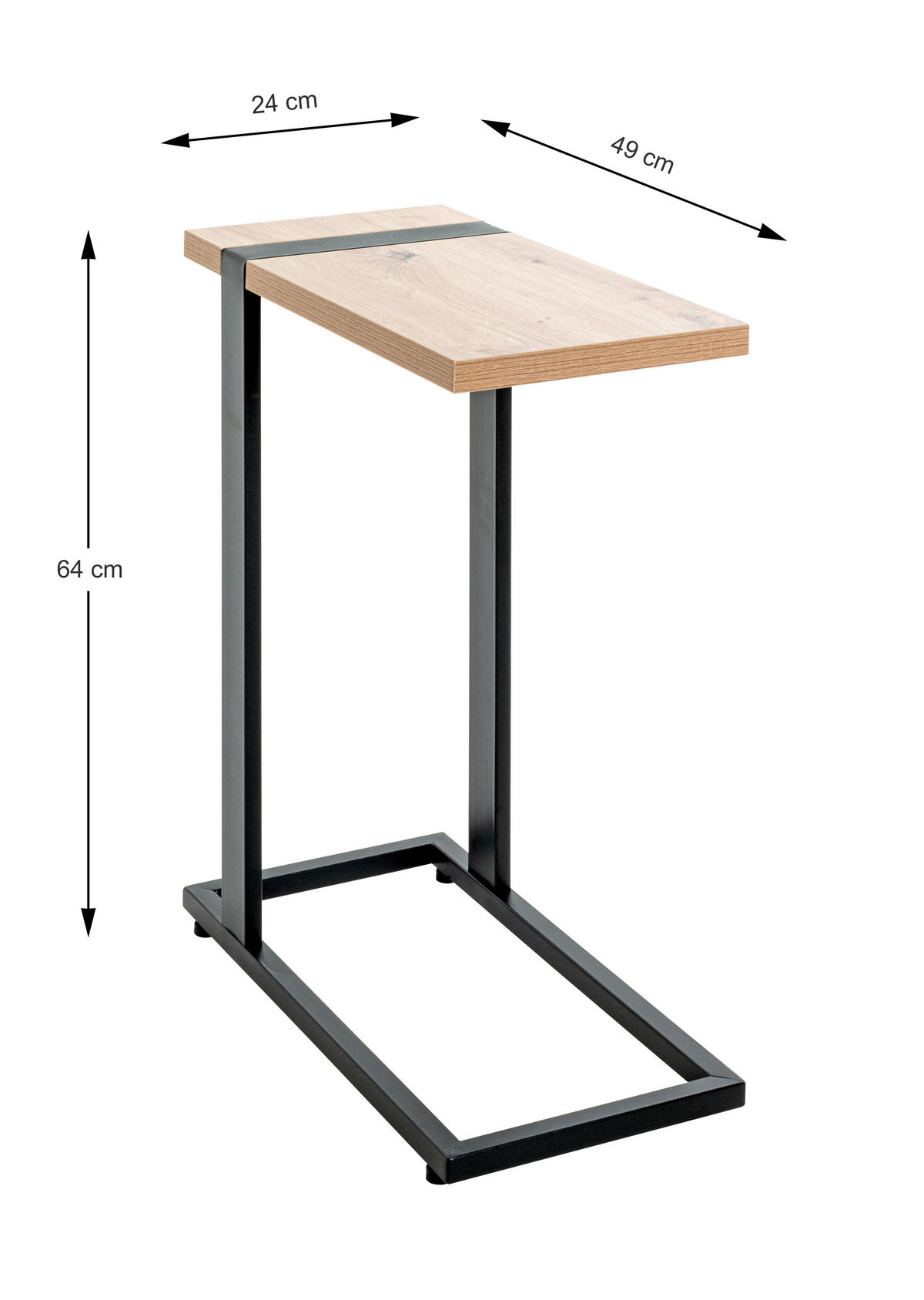BEISTELLTISCH 49/24/64 cm Schwarz, Eichefarben rechteckig  - Eichefarben/Schwarz, Design, Holzwerkstoff/Metall (49/24/64cm)
