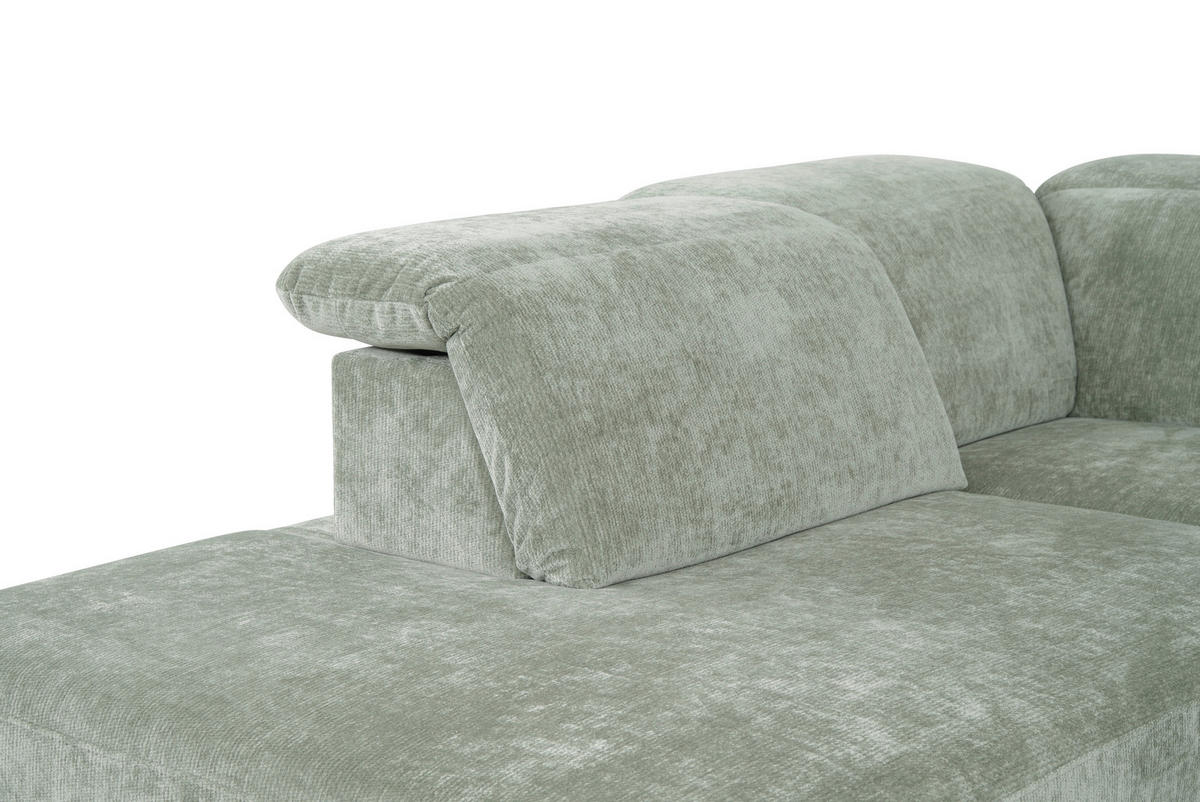 ECKSOFA Mintgrün Chenille Kopfteilverstellung, Sitztiefenverstellung  - Schwarz/Mintgrün, Design, Textil/Metall (243/307cm) - Xora