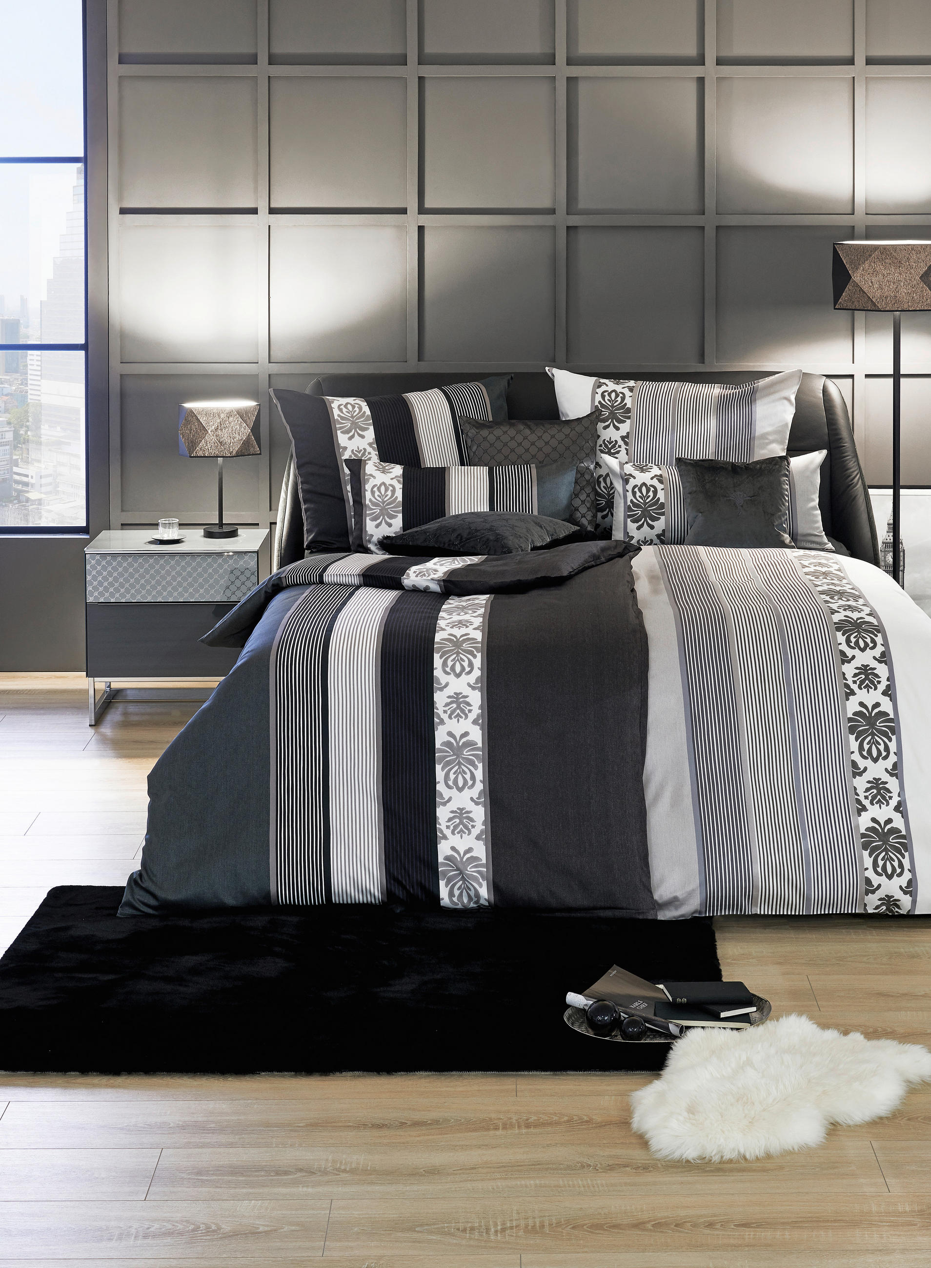 BETTWÄSCHE Ornament Stripe Makosatin 140/200 cm  - Schwarz/Weiß, Design, Naturmaterialien/Textil (140/200cm) - Joop!