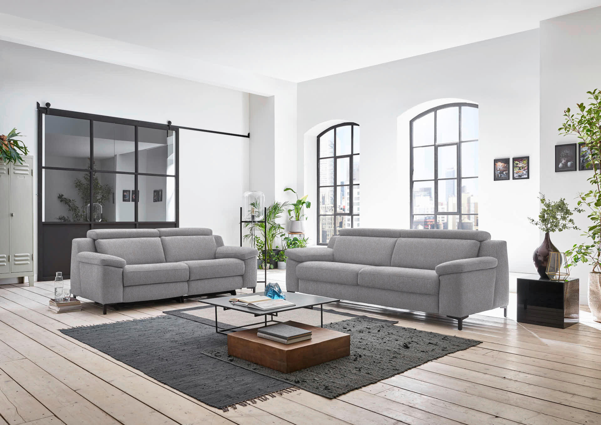 3-SITZER-SOFA in Chenille Grau  - Schwarz/Grau, Design, Textil/Metall (230/104/104cm) - Valdera
