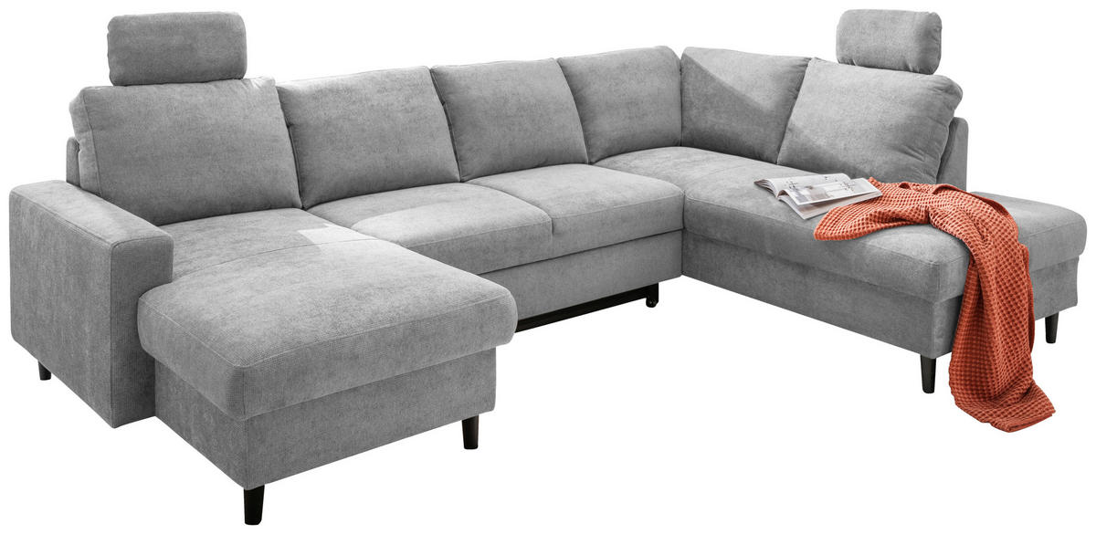 WOHNLANDSCHAFT Grau Chenille  - Schwarz/Grau, MODERN, Holz/Textil (153/305/200cm) - Livetastic