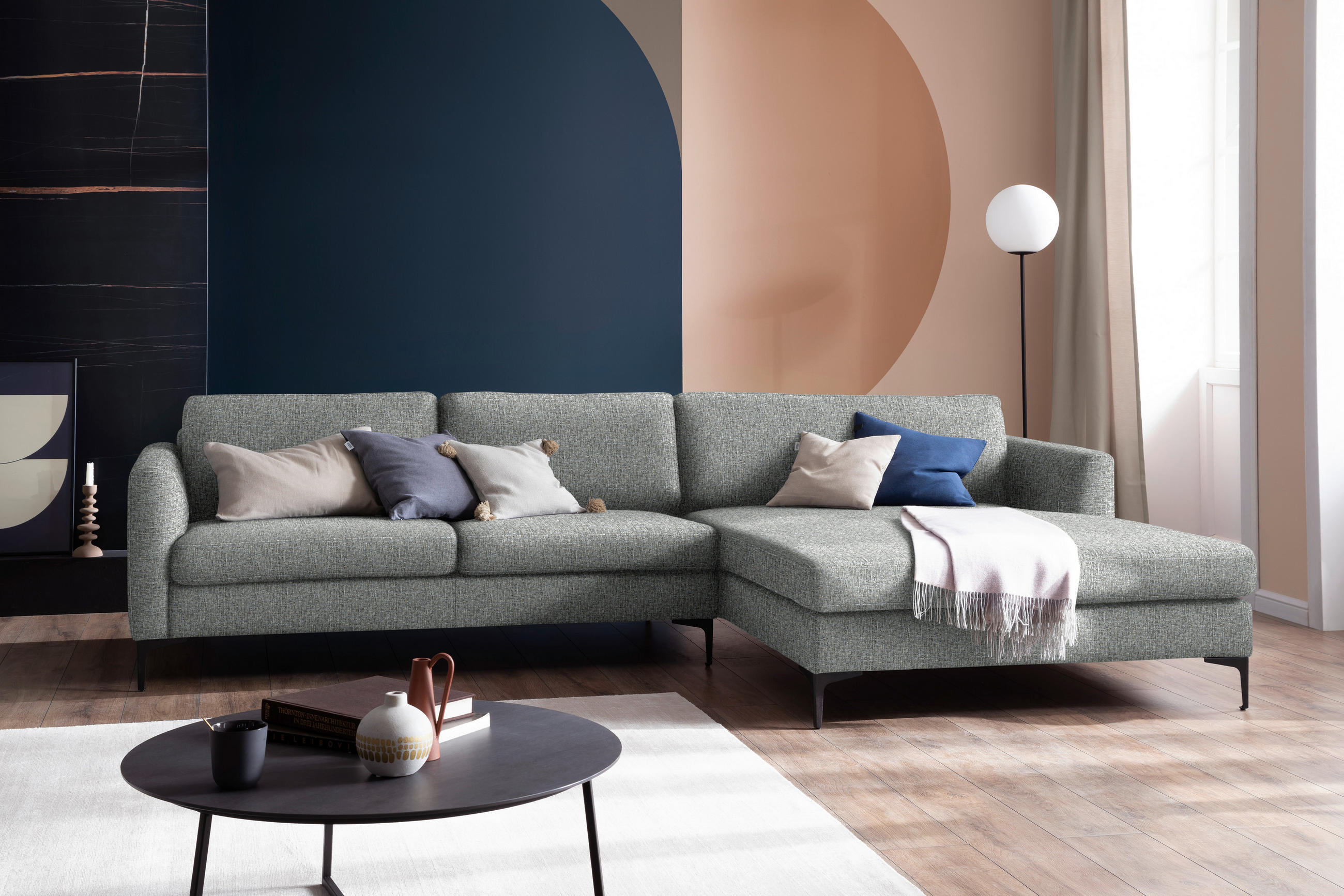 ECKSOFA in Flachgewebe Grau  310/195 cm  - Schwarz/Grau, Design, Textil/Metall (310/195cm) - Schöner Wohnen