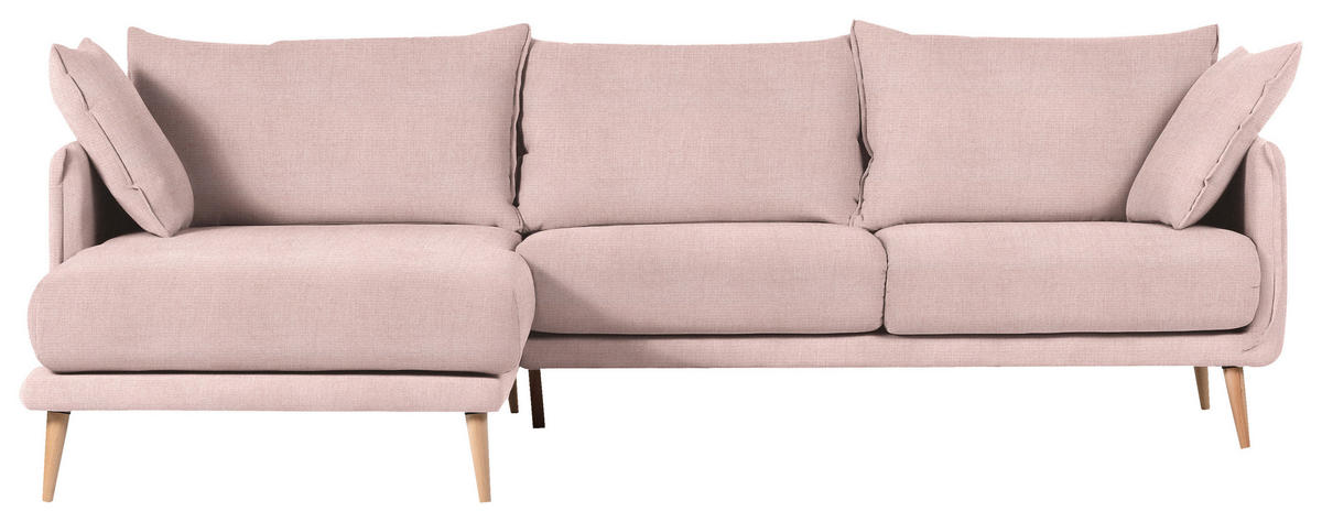 ECKSOFA in Mikrofaser Rosa  - Buchefarben/Rosa, Design, Holz/Textil (160/270cm) - MID.YOU