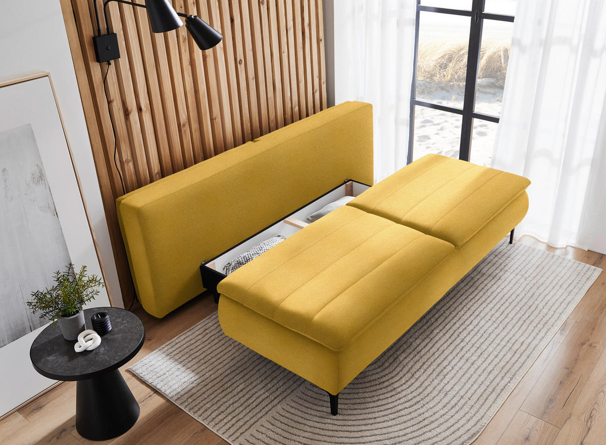 BOXSPRINGSOFA in Flachgewebe Currygelb  - Currygelb/Schwarz, Konventionell, Textil/Metall (204/93/100cm) - Livetastic