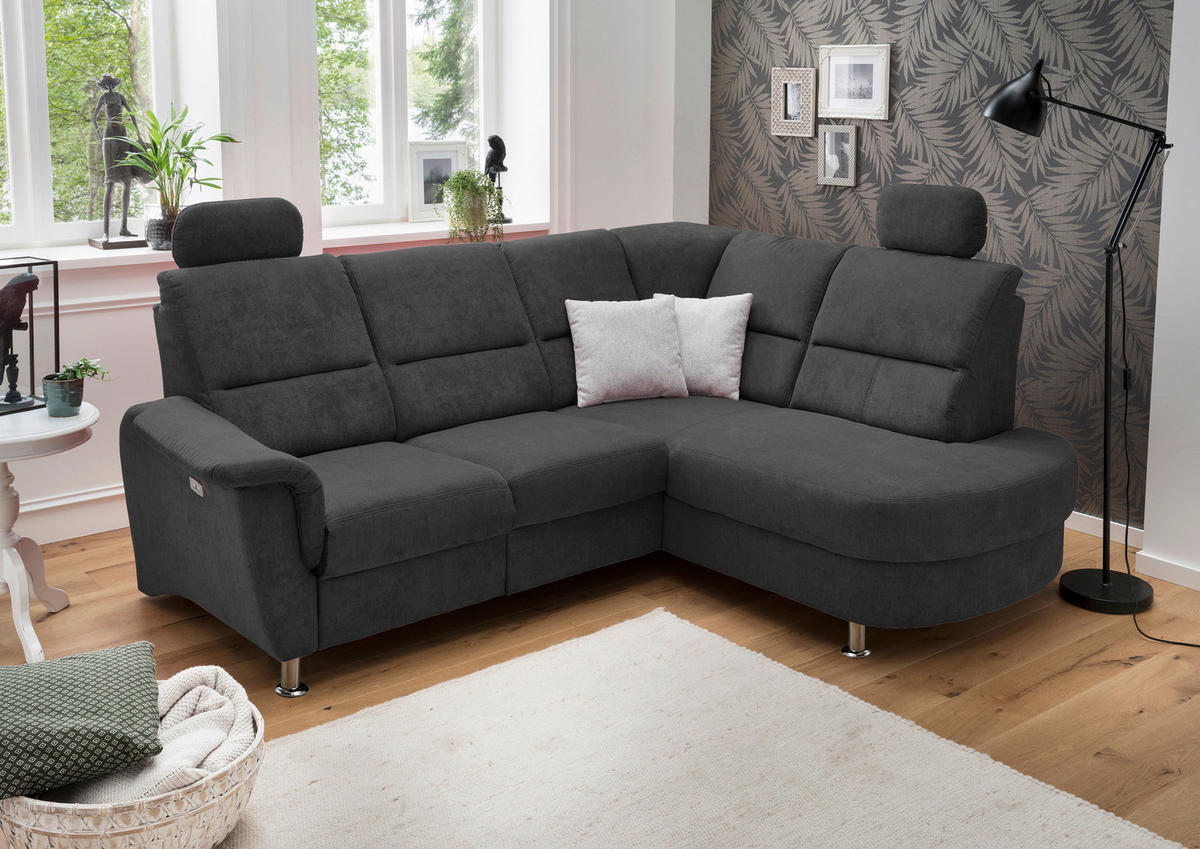 ECKSOFA in Mikrofaser Schwarz  - Chromfarben/Schwarz, Konventionell, Textil/Metall (231/184cm) - Livetastic