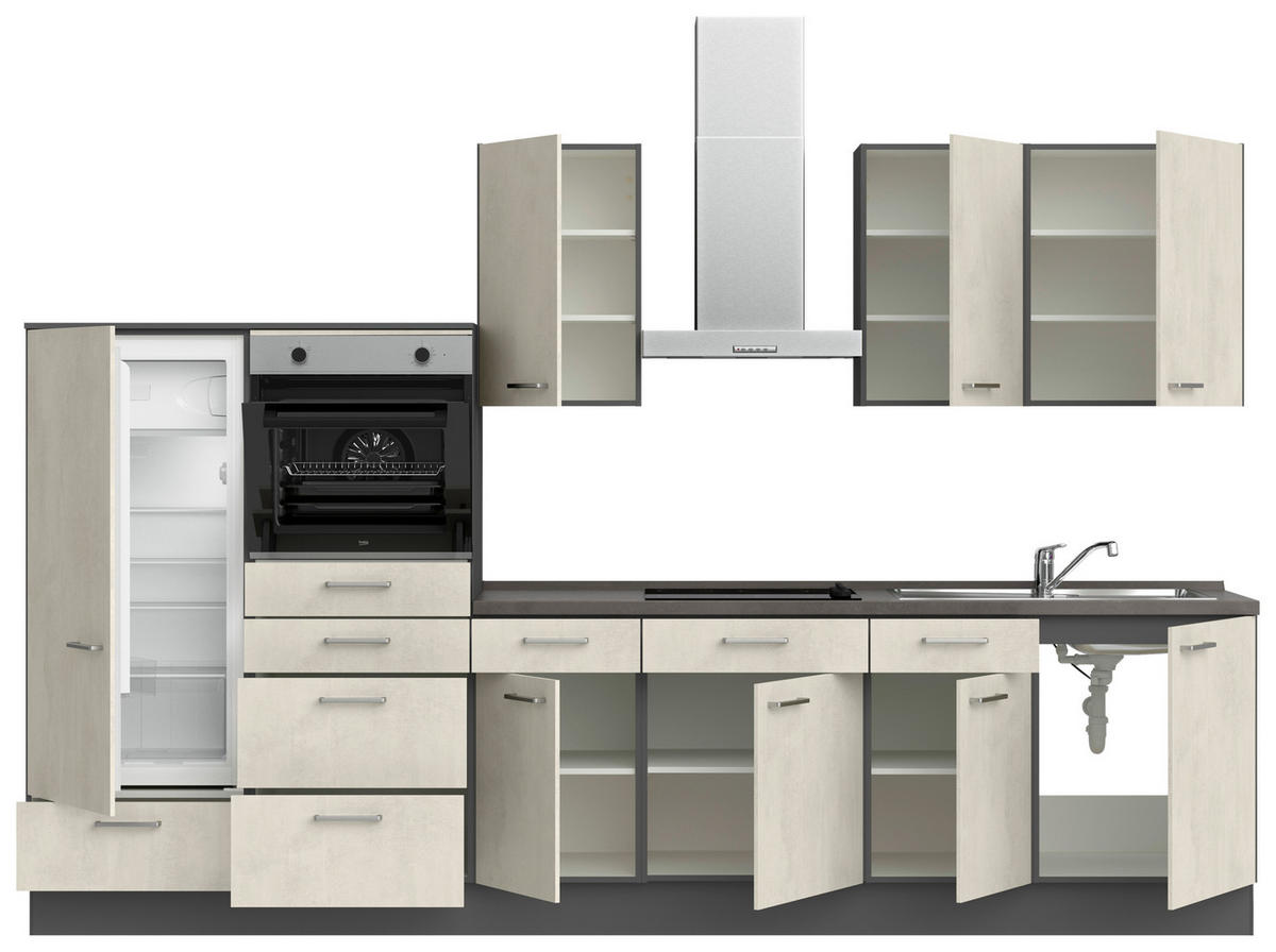 BUCĂTĂRIE FĂRĂ ELECTROCASNICE  - ardeziu/alb, Modern, metal/material pe bază de lemn (330cm) - Nobilia