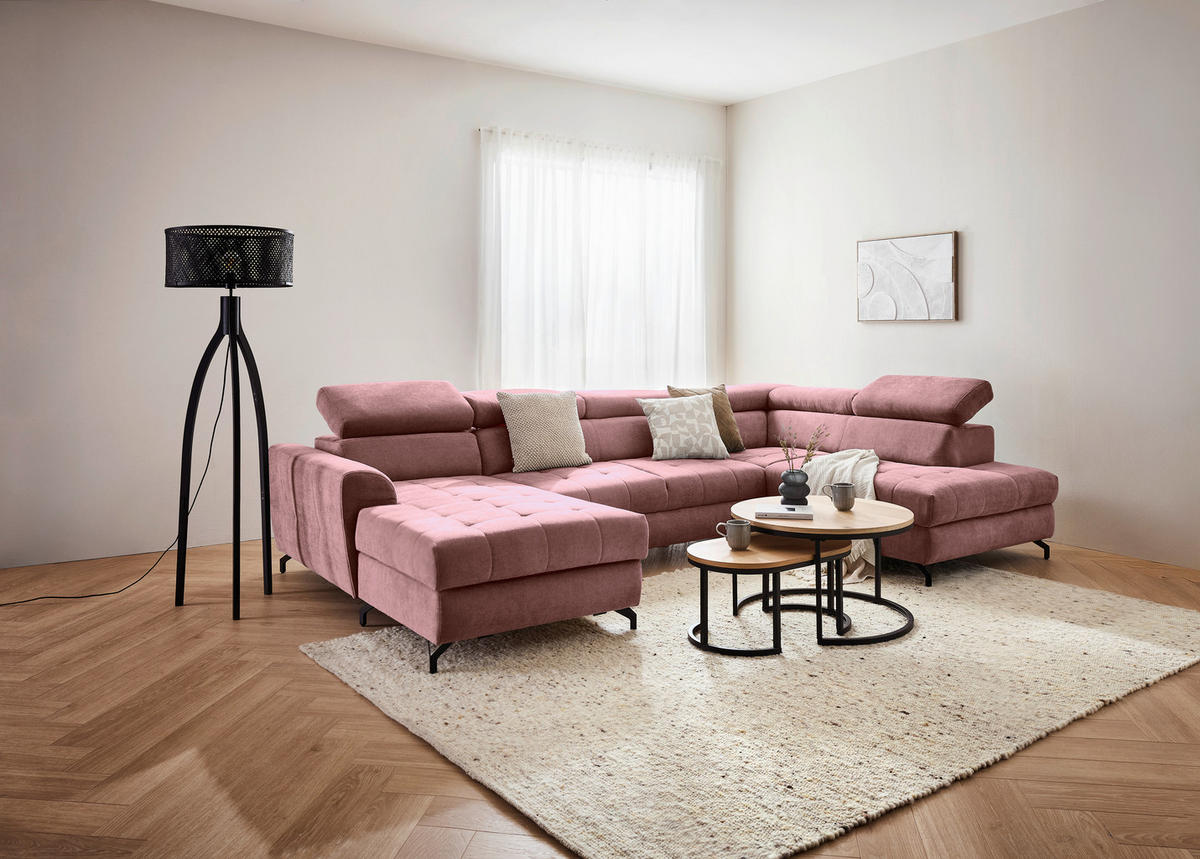 WOHNLANDSCHAFT in Struktur Rosa  - Schwarz/Rosa, Design, Textil/Metall (177/327/203cm) - Stylife