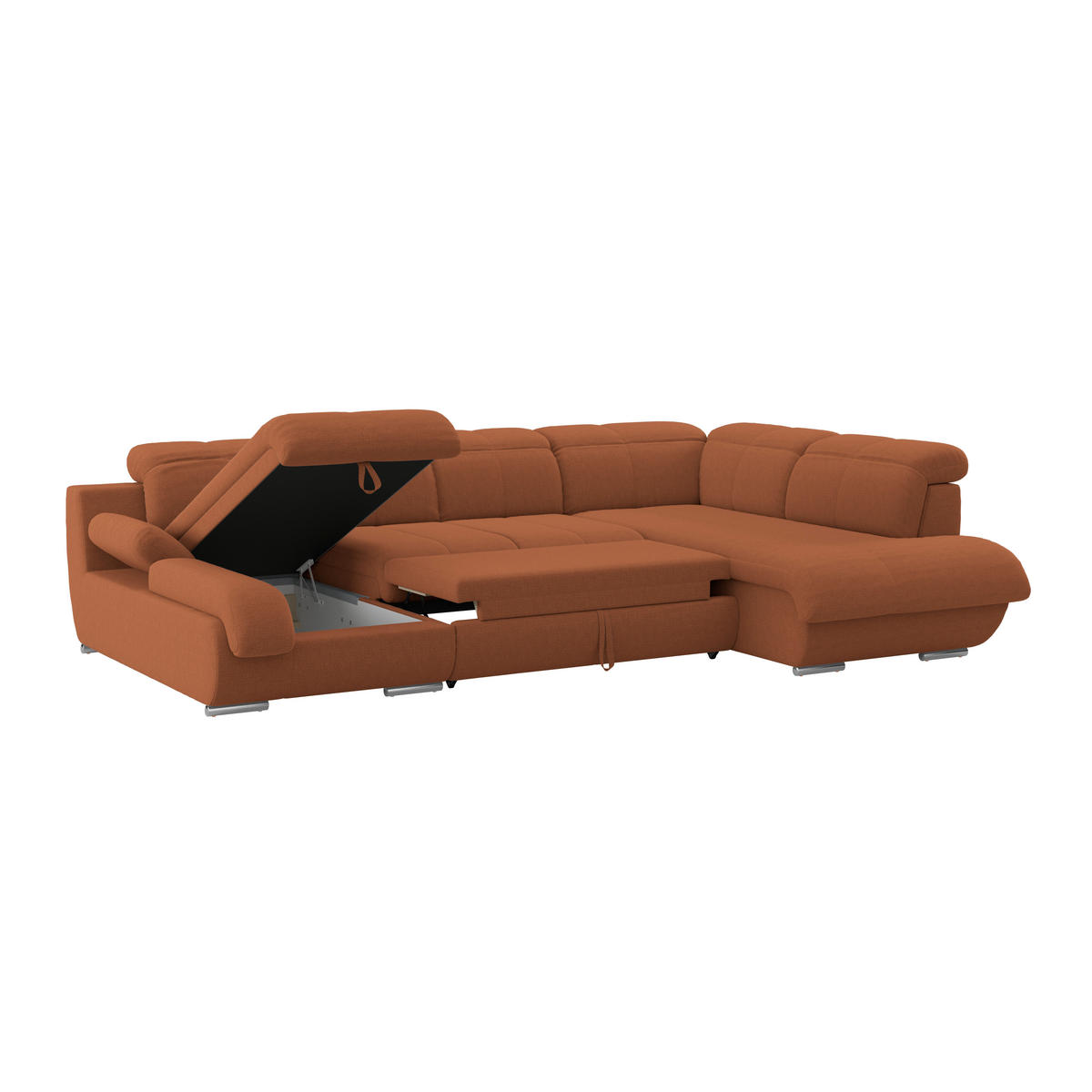 WOHNLANDSCHAFT MULTI Terracotta Chenille  - Chromfarben/Terracotta, MODERN, Textil/Metall (184/345/228cm) - Livetastic