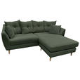 ECKSOFA Olivgrün Feincord  - Buchefarben/Olivgrün, KONVENTIONELL, Holz/Textil (211/154cm) - Carryhome