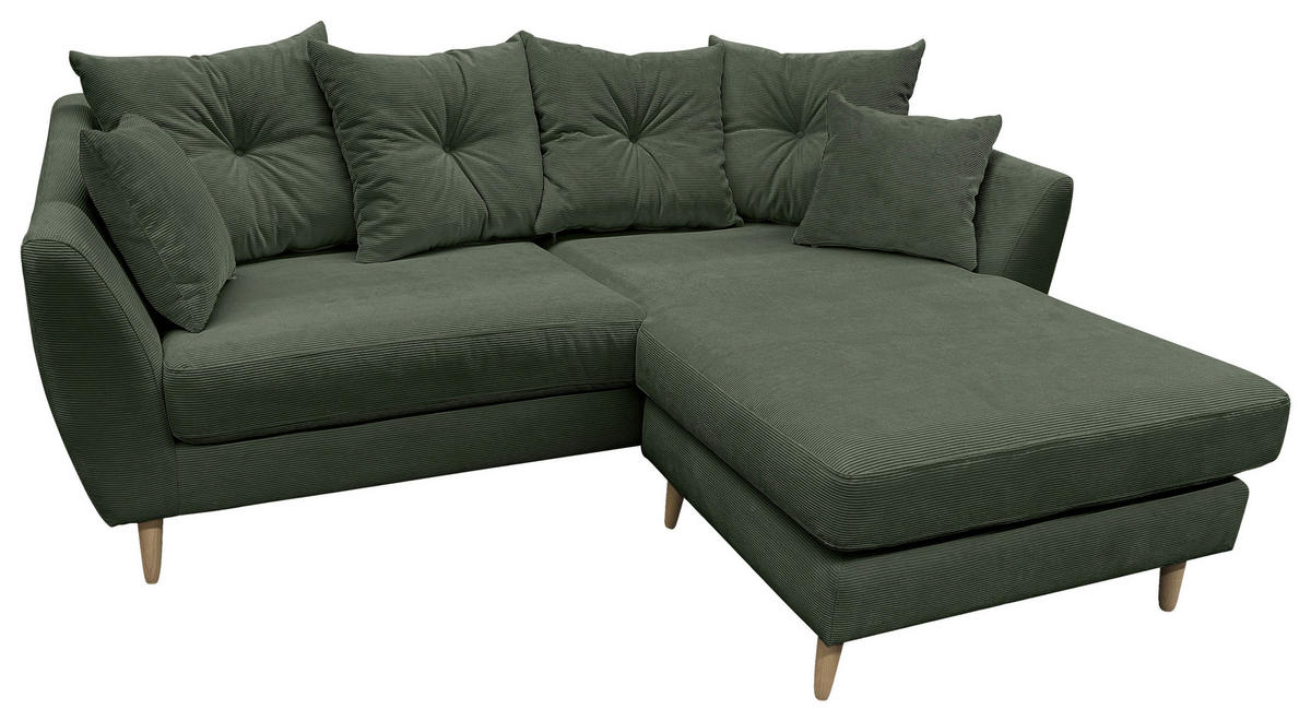 ECKSOFA Olivgrün Feincord  - Buchefarben/Olivgrün, KONVENTIONELL, Holz/Textil (211/154cm) - Carryhome