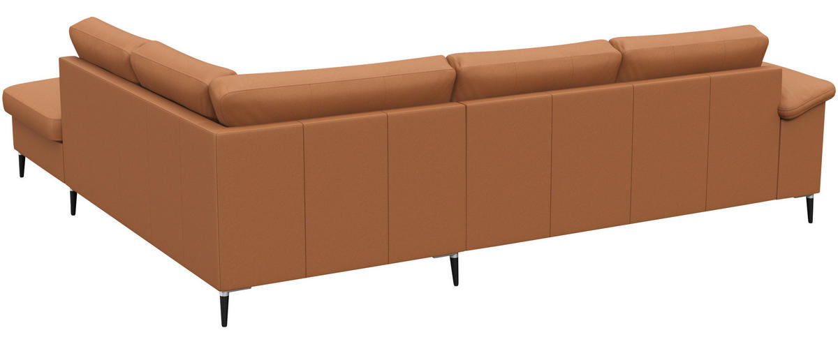 ECKSOFA Cognac Echtleder  - Cognac/Schwarz, Design, Leder/Metall (247/225cm) - Livetastic