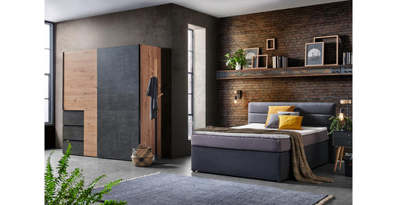 SCHWEBETÜRENSCHRANK 200/200/61 cm 2-türig Dunkelgrau, Eiche Artisan - Dunkelgrau/Schwarz, KONVENTIONELL, Holzwerkstoff/Kunststoff (200/200/61cm) - Carryhome