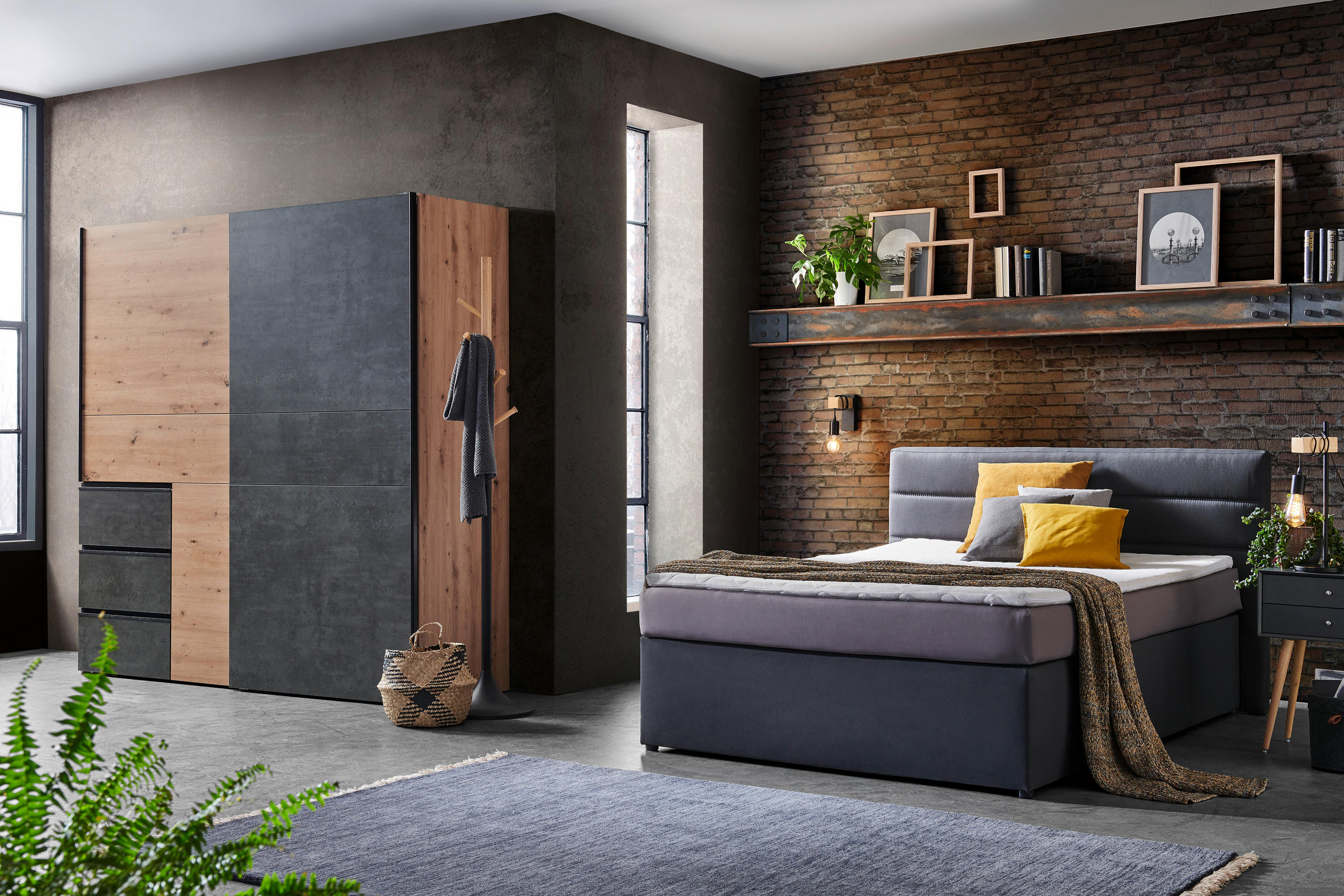 SCHWEBETÜRENSCHRANK 200/200/61 cm 2-türig Dunkelgrau, Eiche Artisan  - Dunkelgrau/Schwarz, KONVENTIONELL, Holzwerkstoff/Kunststoff (200/200/61cm) - Carryhome