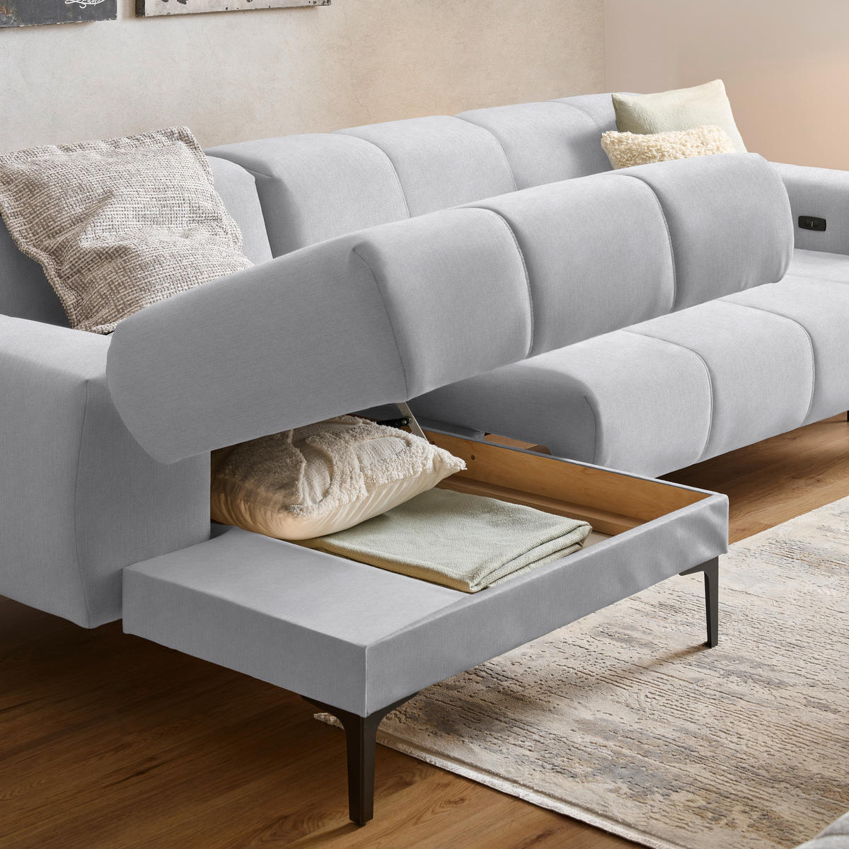 ECKSOFA in Chenille Silberfarben  - Silberfarben/Schwarz, Design, Textil/Metall (167/311cm) - Xora