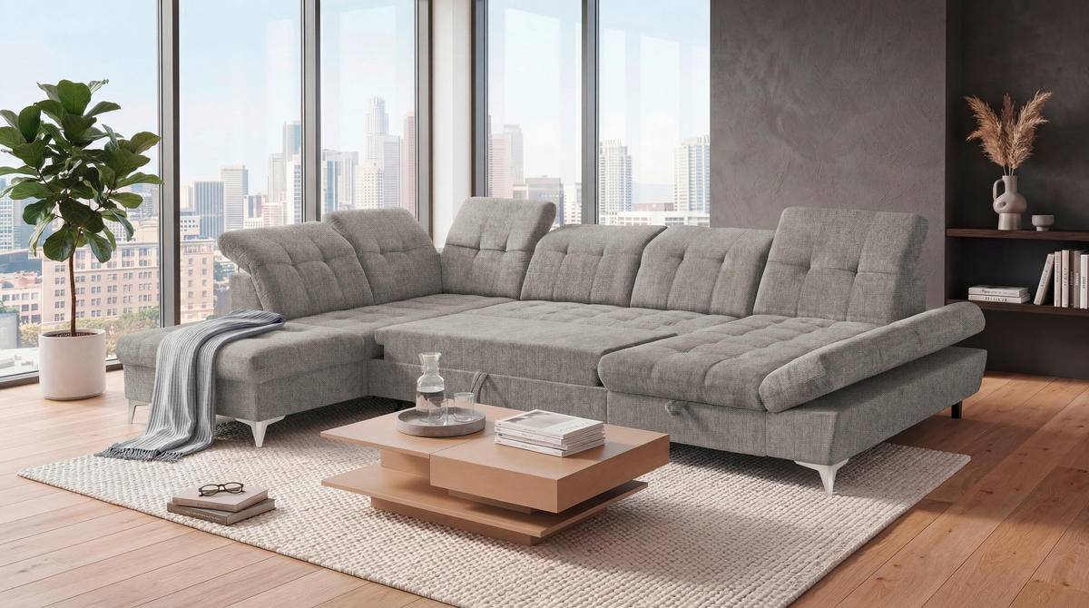 WOHNLANDSCHAFT Mikrovelours Taupe  - Taupe/Kaschmir, Modern, Kunststoff/Textil (245/348/168cm) - MID.YOU