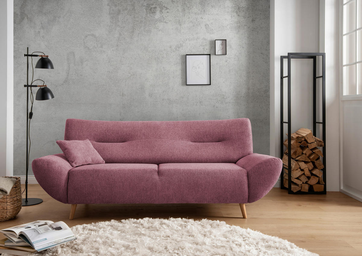 3-SITZER-SOFA in Chenille Brombeere  - Wildeiche/Brombeere, MODERN, Holz/Textil (205/81/90cm) - MID.YOU