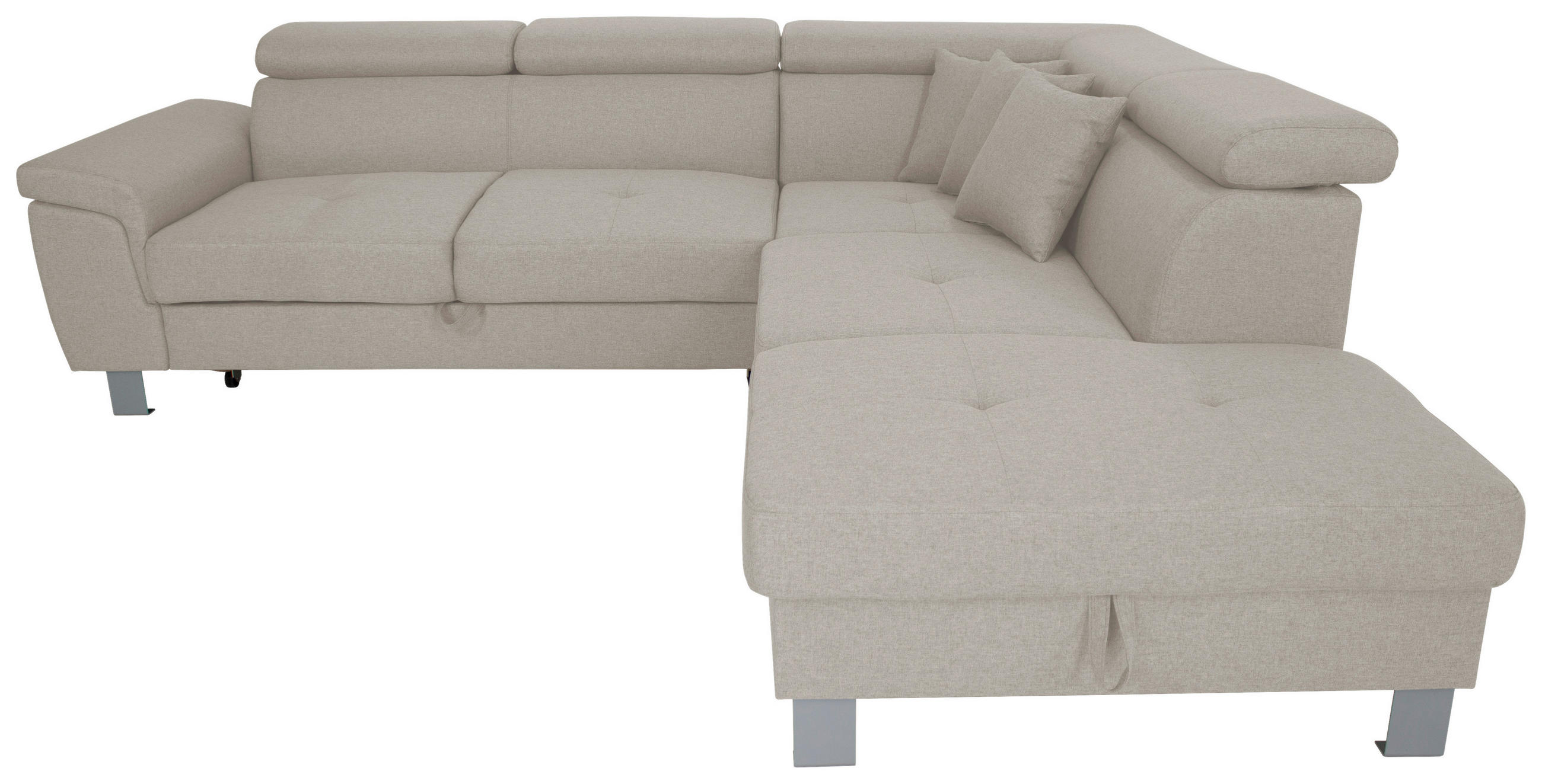ECKSOFA in Webstoff Ecru  - Ecru/Silberfarben, Design, Textil/Metall (257/226cm) - Xora