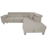 ECKSOFA inkl. Funktionen Ecru Webstoff  - Ecru/Silberfarben, Design, Textil/Metall (257/226cm) - Xora