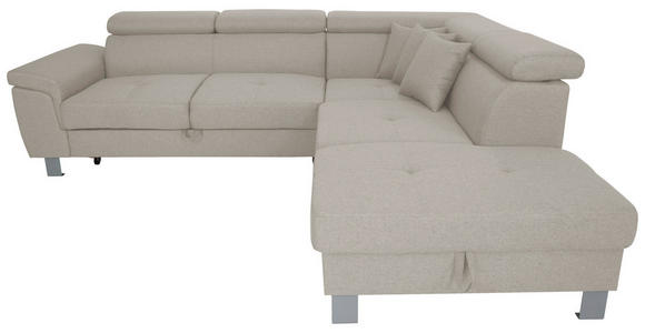 ECKSOFA inkl. Funktionen Ecru Webstoff  - Ecru/Silberfarben, Design, Textil/Metall (257/226cm) - Xora