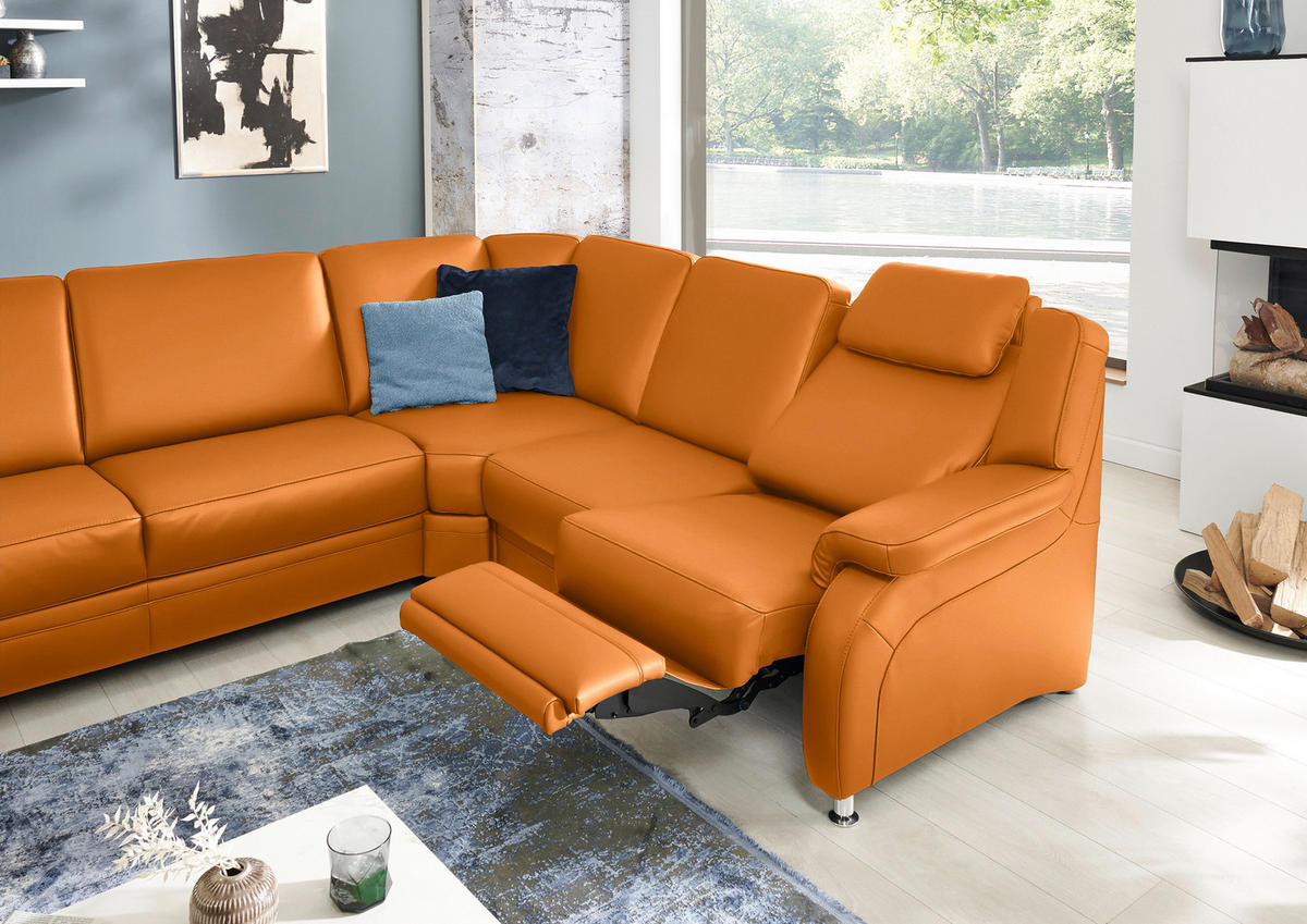WOHNLANDSCHAFT  in Echtleder Currygelb  - Currygelb/Alufarben, KONVENTIONELL, Leder/Metall (165/329/239cm) - Beldomo Premium