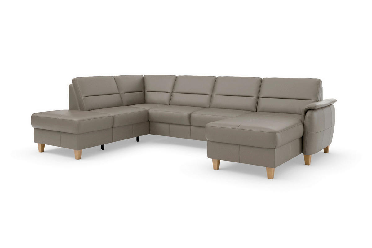WOHNLANDSCHAFT PALMERA E Grau Echtleder  - Eichefarben/Grau, Basics, Leder/Holz (212/308/163cm) - Sit & More