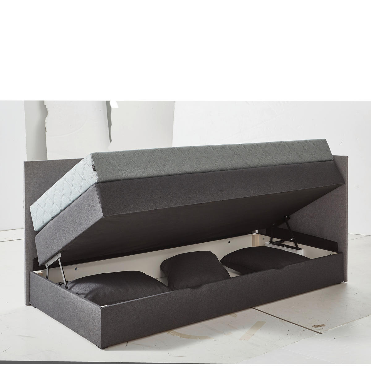 BOXSPRINGBETT 100/200 cm  in Hellgrau, Dunkelgrau  - Dunkelgrau/Hellgrau, KONVENTIONELL, Holz/Holzwerkstoff (100/200cm) - Xora