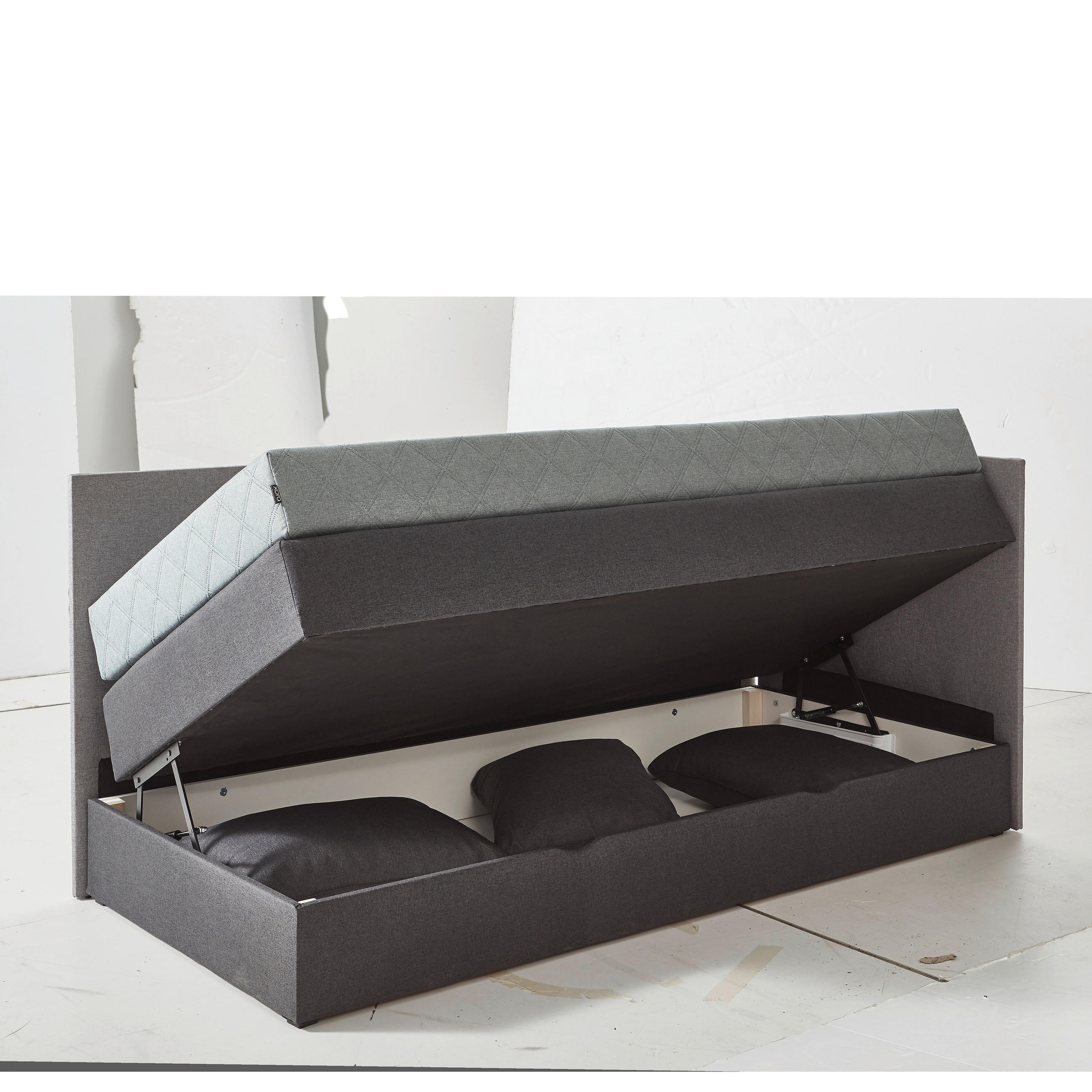 Thumbnail - Xora Boxspringbett, Hellgrau, Dunkelgrau, Textil, H3, Höhe ca. 18 cm, 100x200 cm, Kinder- & Jugendzimmer, Jugendmöbel, J...