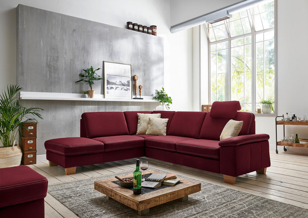 ECKSOFA  in Echtleder Bordeaux  235/274 cm  - Eichefarben/Bordeaux, KONVENTIONELL, Leder/Holzwerkstoff (235/274cm) - Beldomo Premium